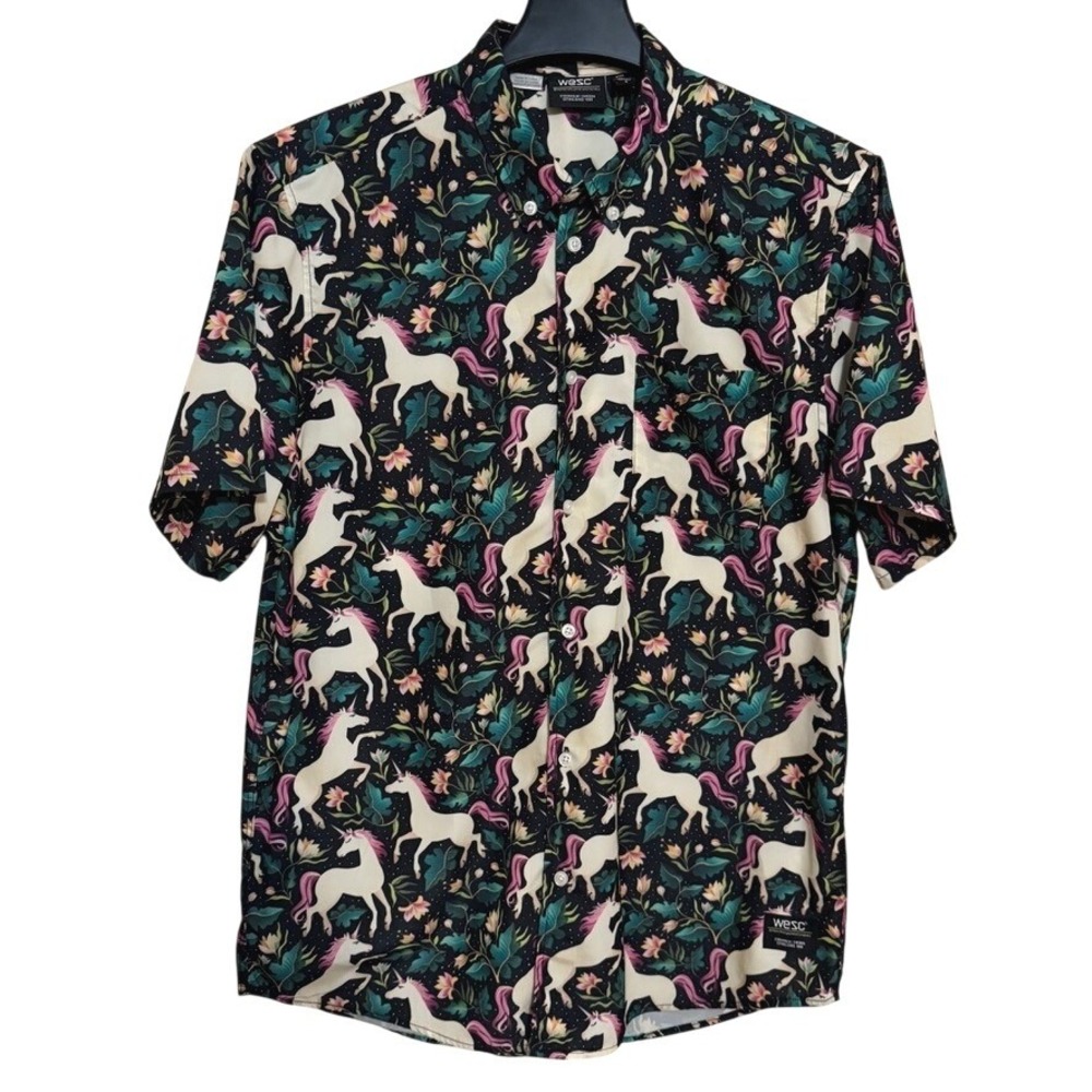 WESC Floral Unicorns Button Down Shirt Mens Medium Women's Large Full Graphic